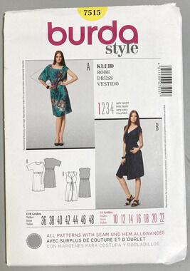 Burda 7515 Misses Summer Show-off Dress Asym or Sleeveless Wrap Sz 10-22 UNCUT